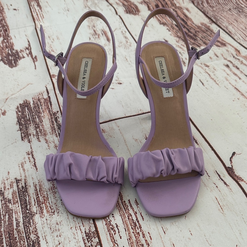 Chelsea & Violet Lilac Ruffle Strap Slingback Heels